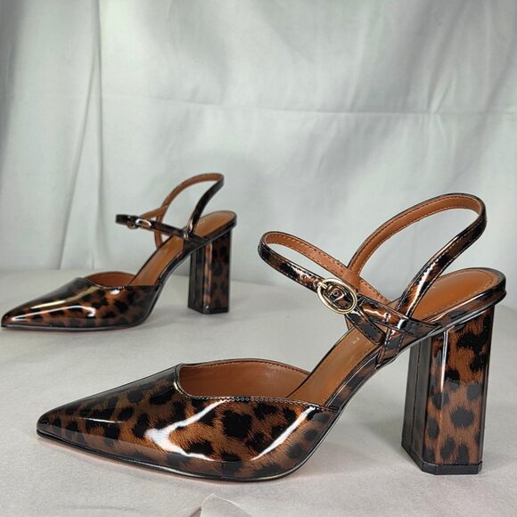 NWT Marc Fisher Women's Doster Block Heel Pumps - Leopard Patent - Picture 1 of 7